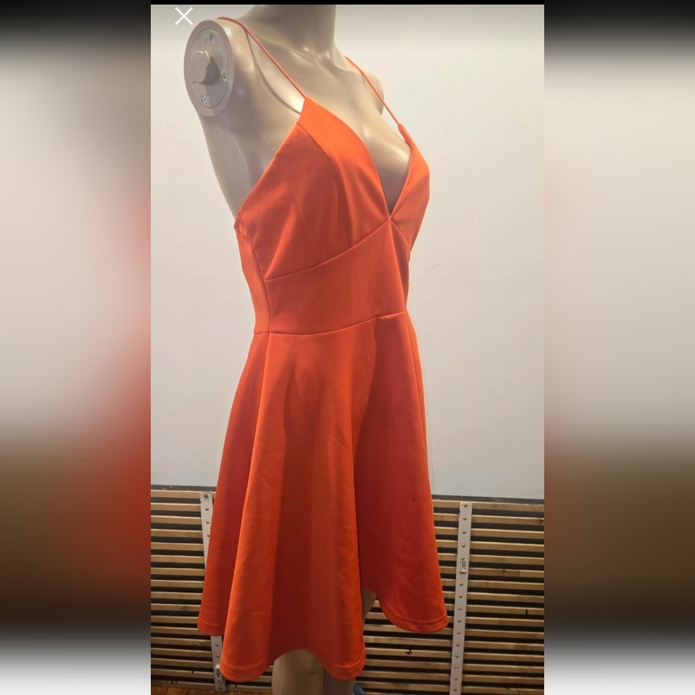 Revamped Orange Spaghetti-Strap Fit & Flare Dress- L